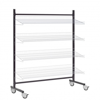 Prospektständer fahrbar, 151 cm hoch, 130x50 cm (B/T), 4 Ablagen, einseitig 
